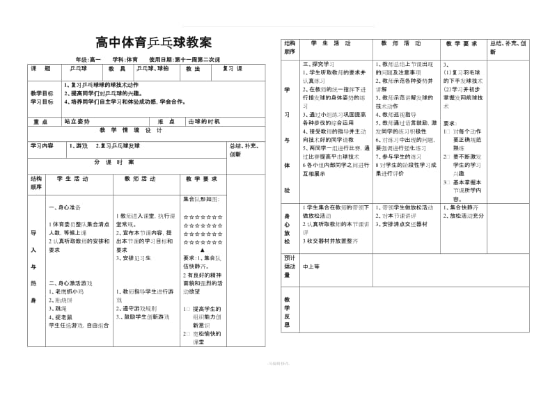 高中体育乒乓球教案合集精品.doc_第2页
