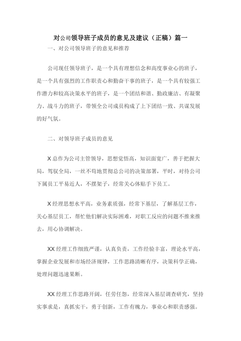 对公司领导班子成员的意见及建议_第1页