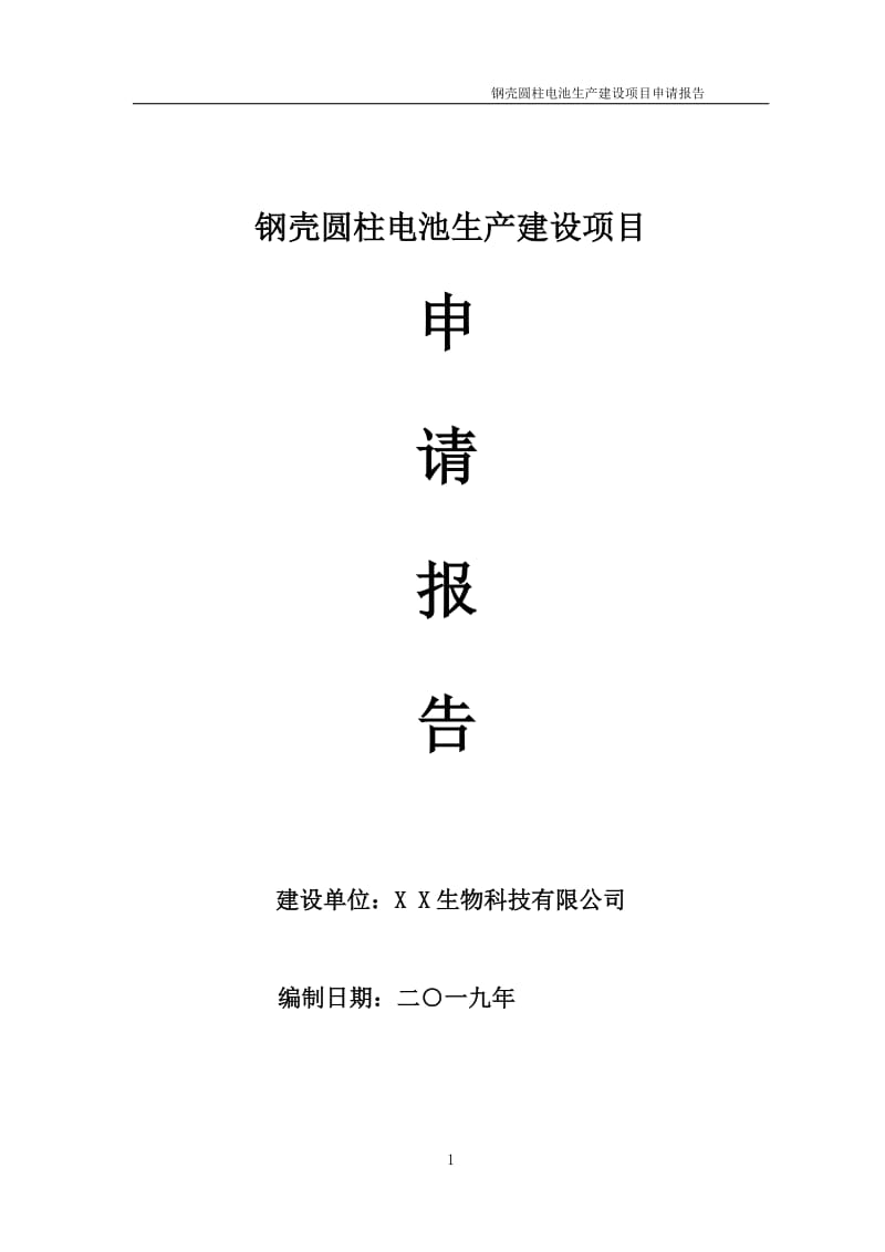 钢壳圆柱电池生产项目申请报告（可编辑案例）_第1页