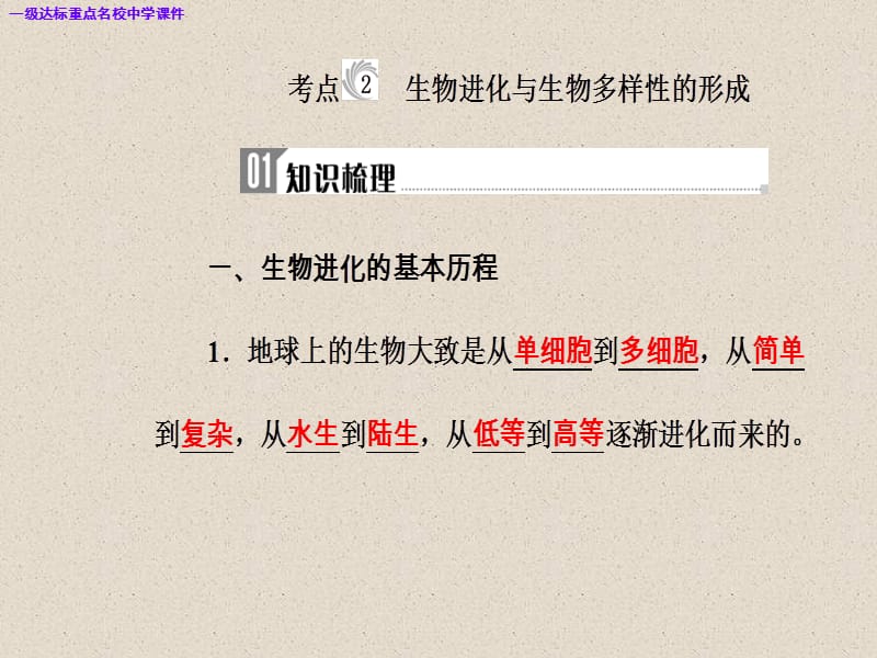 高三生物复习精讲精练之专题十一考点2生物进化与生物多样性的形成ppt课件_第2页