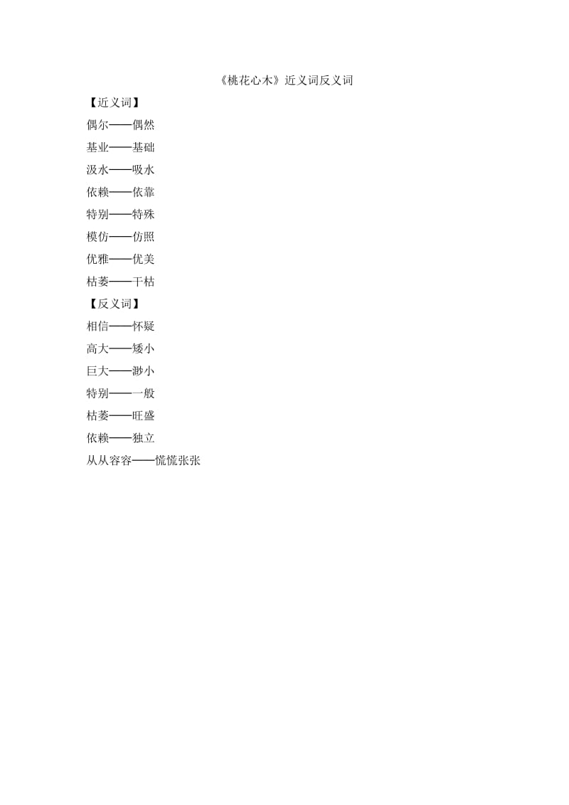 小学语文《桃花心木》近义词反义词_第1页