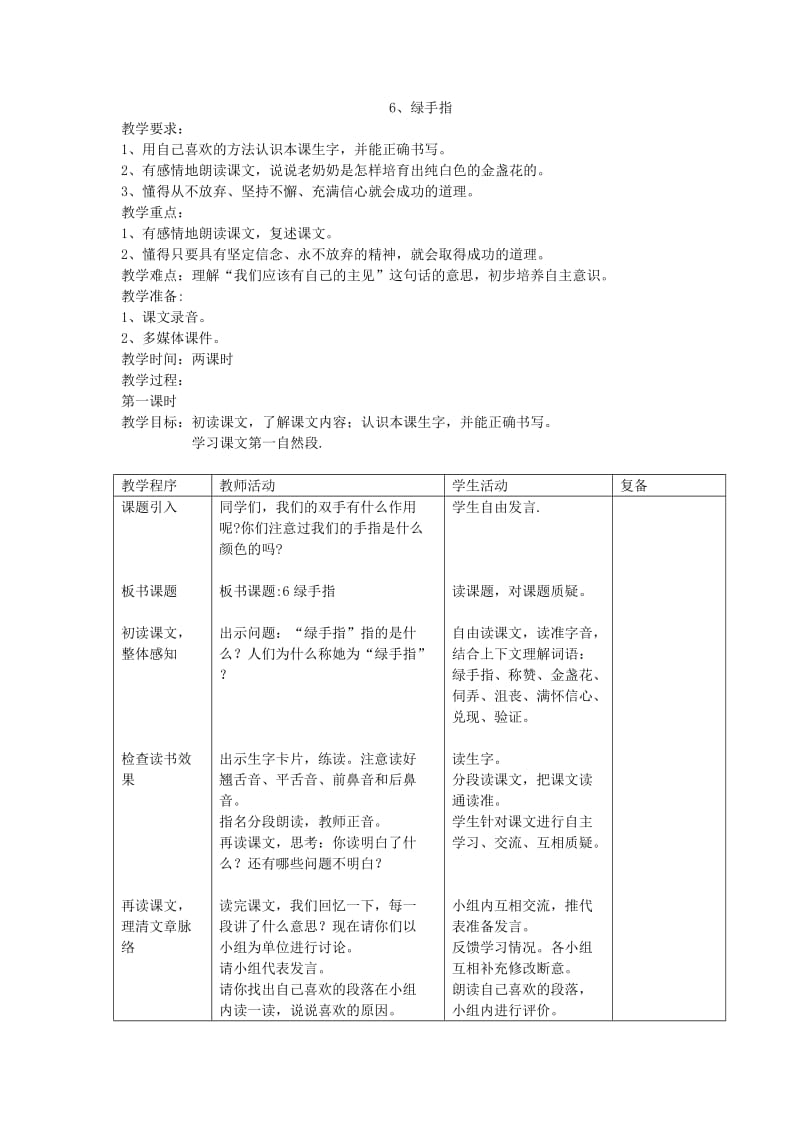 小学语文6.绿手指教案_第1页