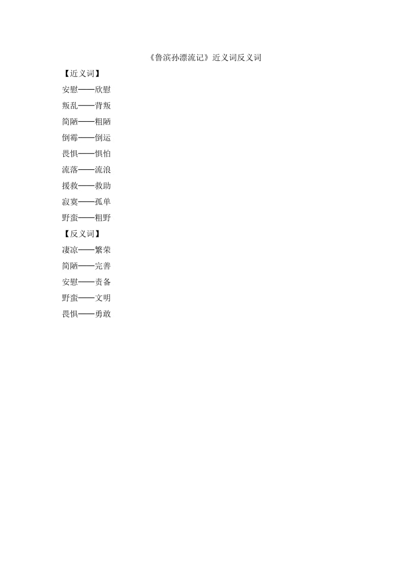 小学语文《鲁滨孙漂流记》近义词反义词_第1页