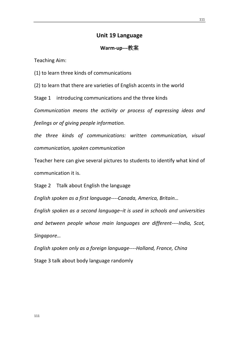 高中英语《Unit 19 Language》教案-Warm up（北师大版选修7）_第1页