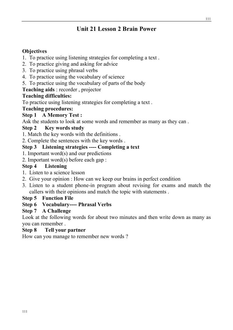 高中英语Unit 21 Lesson 2 《Brain Power》 1北师大版选修7_第1页