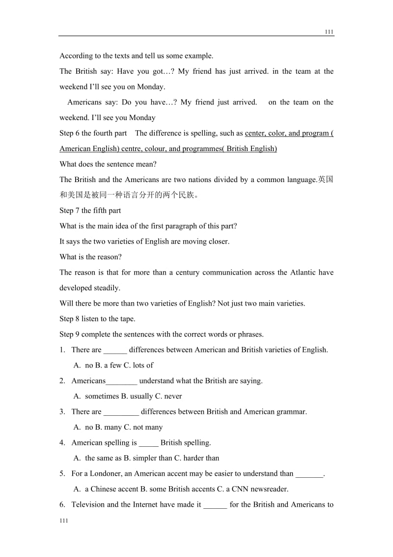 Module 1《British and American English》introduction,reading and voca教案8（外研版必修5）_第2页