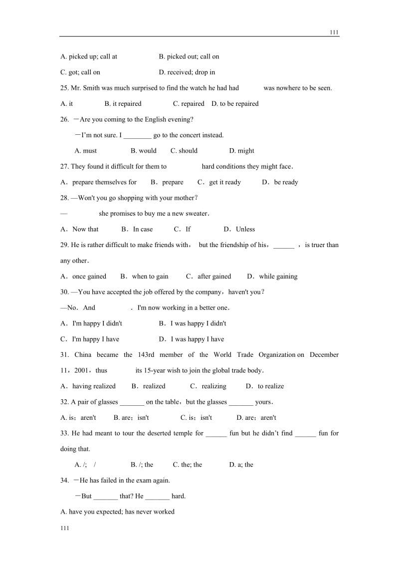 Module 6《War and Peace》同步练习（外研选修模块6）_第3页