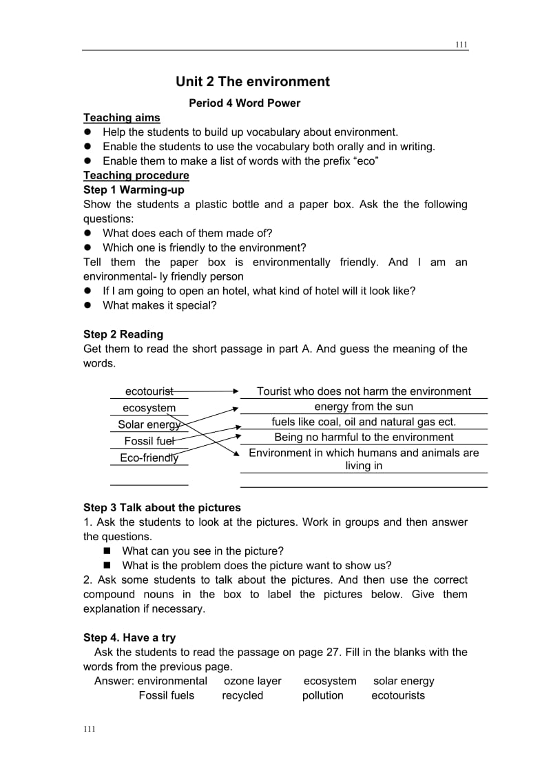 Unit 2《The Environment》Word power教案4（译林版必修5）_第1页