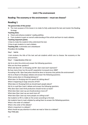 Unit 2《The Environment》Reading教案3（牛津譯林版必修5）