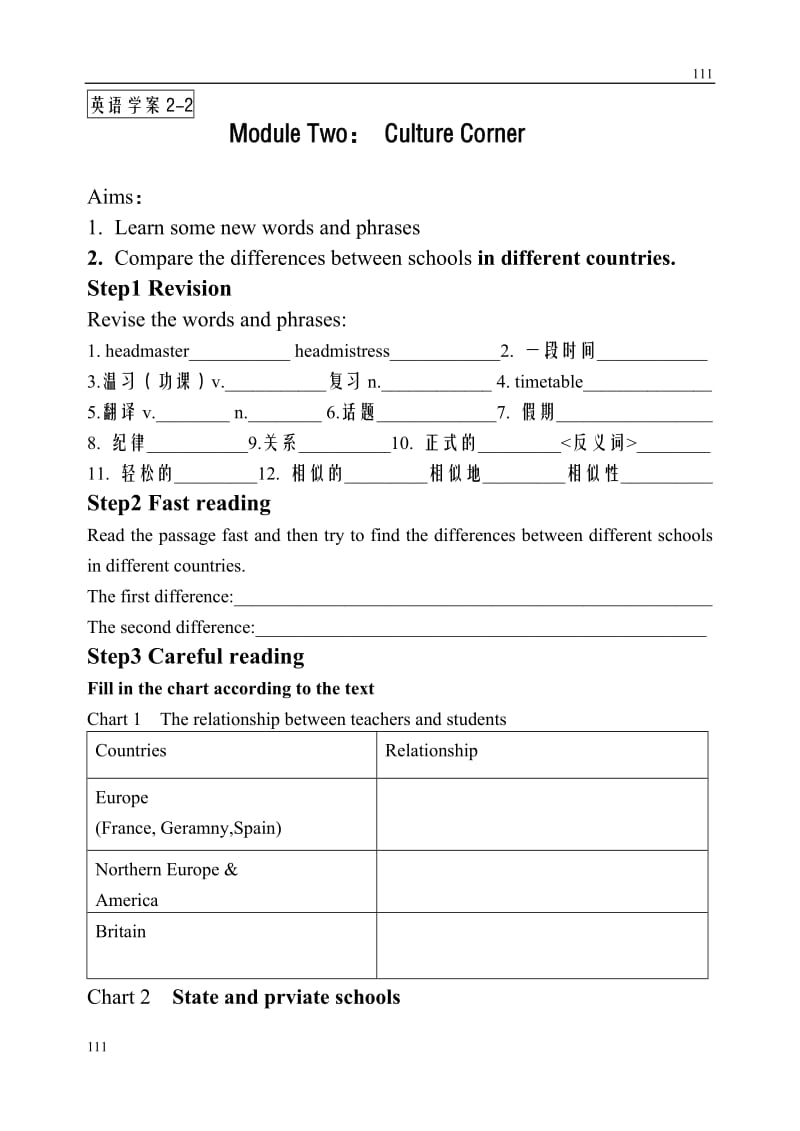 Module 2《My New Teachers》cultural corner and task教案3（外研版必修1）_第1页