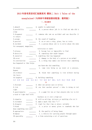 高考英語(yǔ)配套詞匯檢測(cè)訓(xùn)練：模塊二《Unit 1 Tales of the unexplained》（教師版） 牛津譯林版