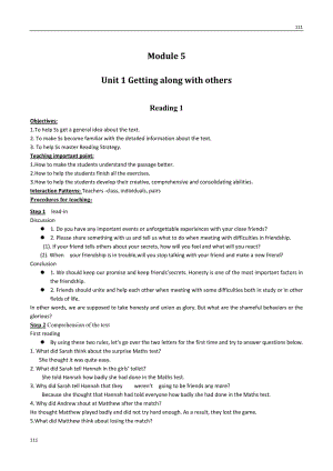 Unit 1《Getting along with others》Reading教案4（牛津譯林版必修5）