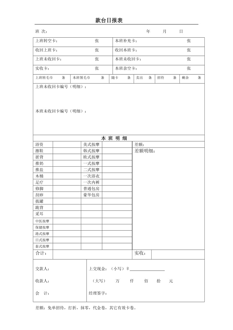 酒店 款台日报表_第1页