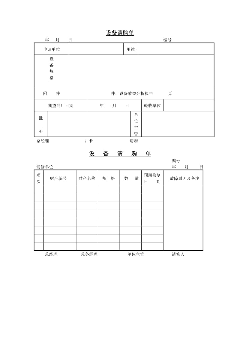 酒店 设备请购单_第1页