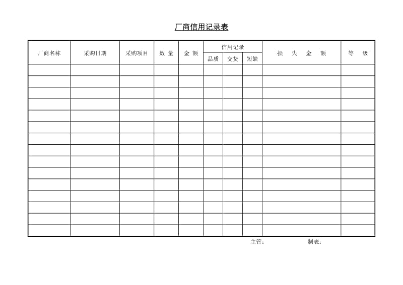 酒店 厂商信用记录表_第1页