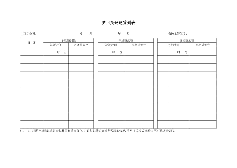 酒店护卫员巡逻签到表_第1页