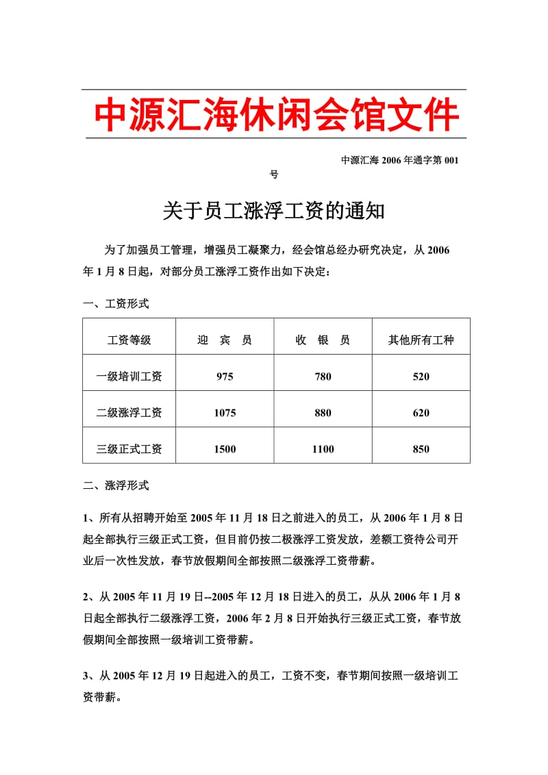 酒店 001工资的管理规定_第1页