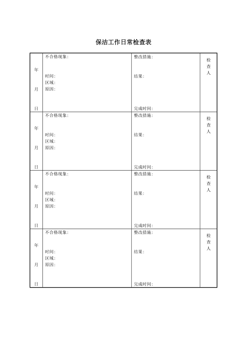 酒店保洁工作日常检查表_第1页