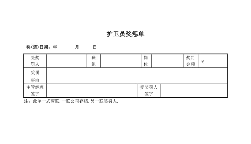 酒店护卫员奖惩单_第1页