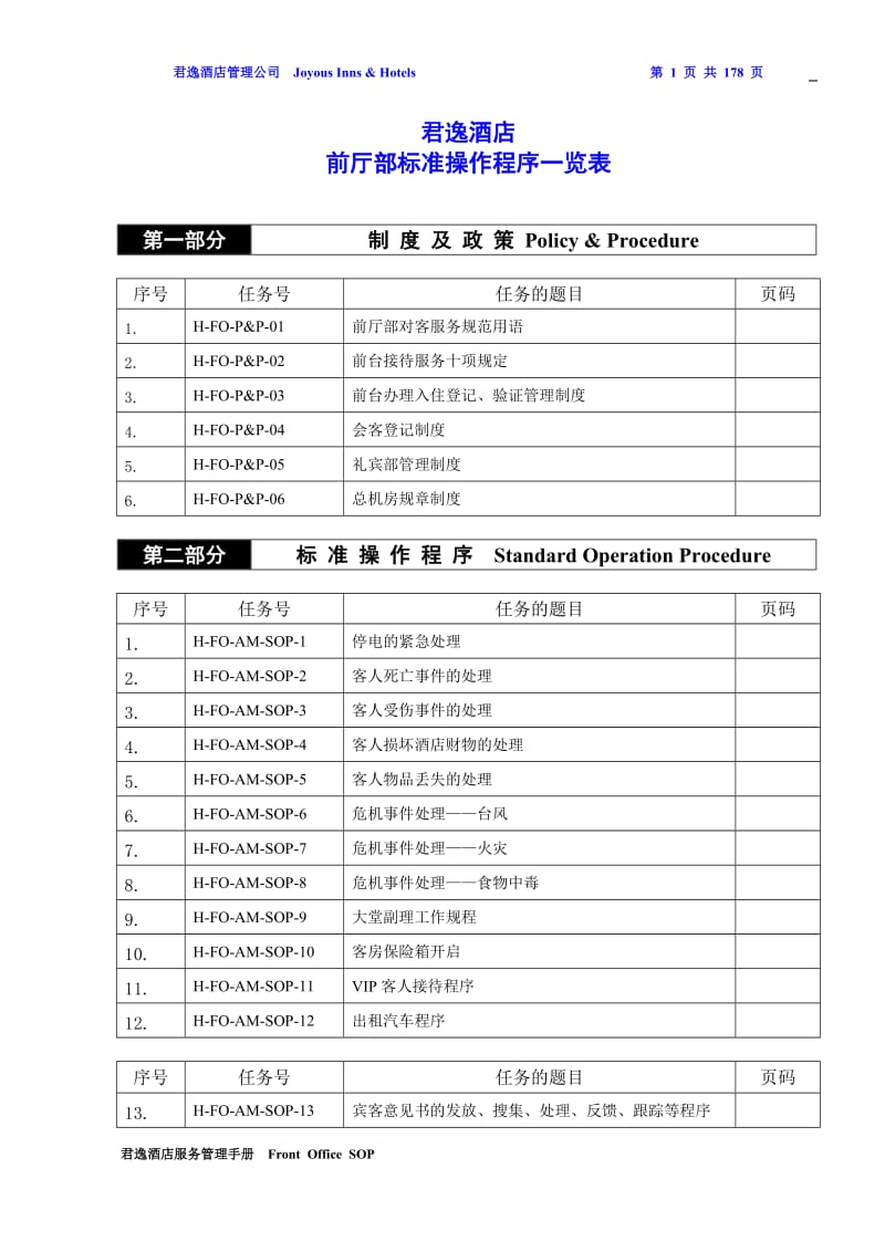 酒店君逸酒店前厅部SOP_第1页