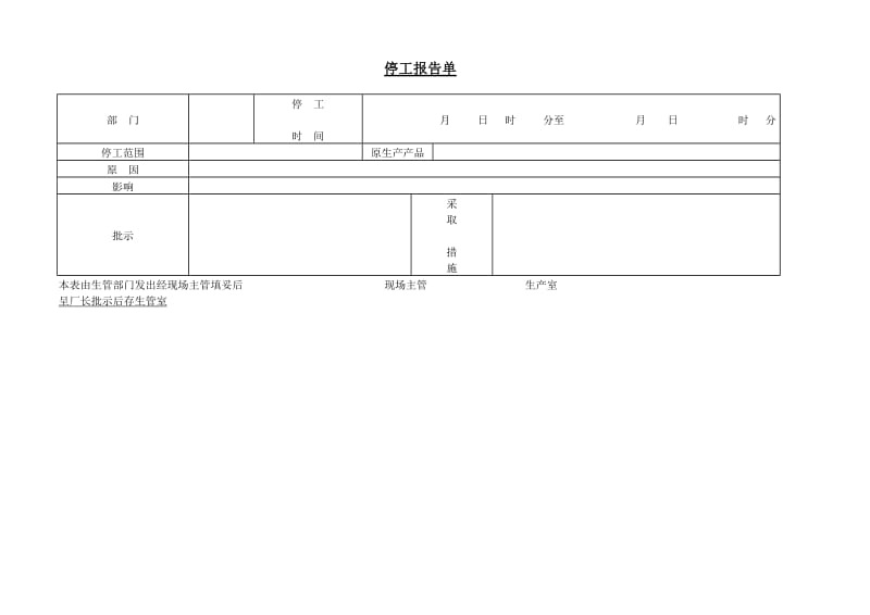 酒店 停工报告单_第1页