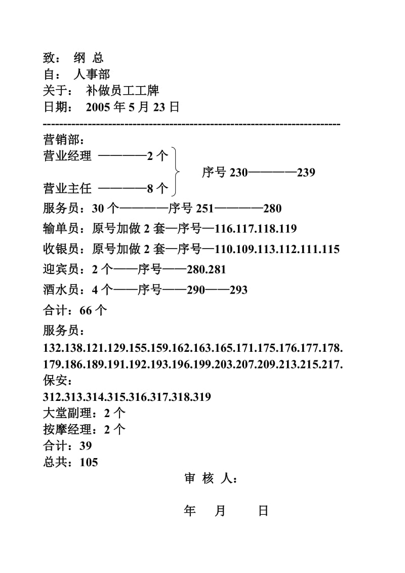 酒店 补做工牌 2005.07.09_第1页