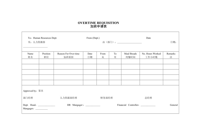 酒店 加班申请表_第1页