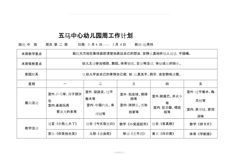 小班幼儿园周工作计划表.doc_第2页