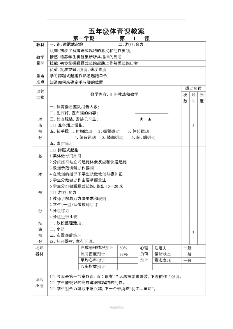 小学五年级体育课教案全集175018.doc_第1页