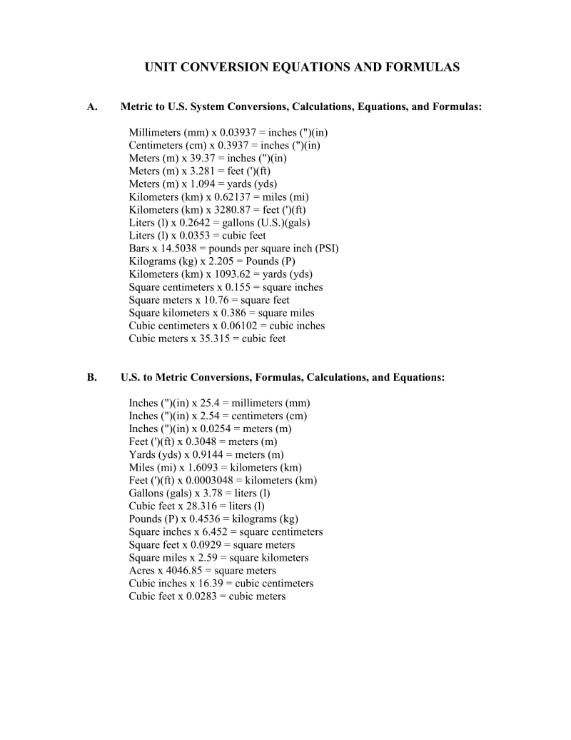 Units Conversion Equations and ulas.doc_第1页