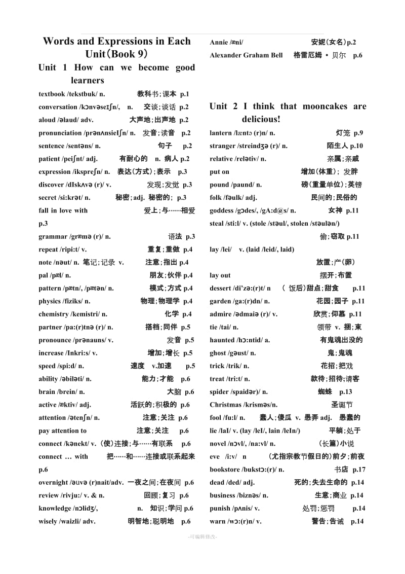 2019年 九年级 英语全册 人教版 单词表.doc_第1页