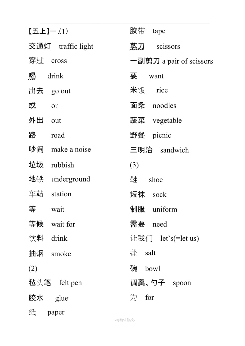 五年级上册单词、课文中译英(上海版牛津英语).doc_第1页