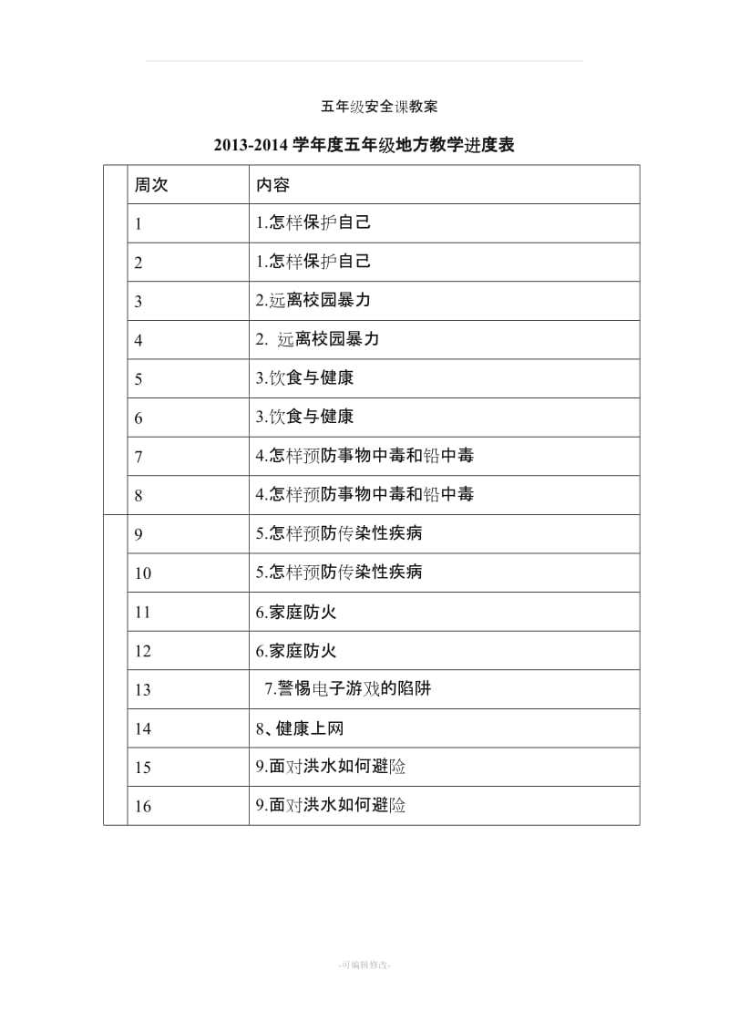 小学五年级地方课程安全教育教案备课.doc_第1页