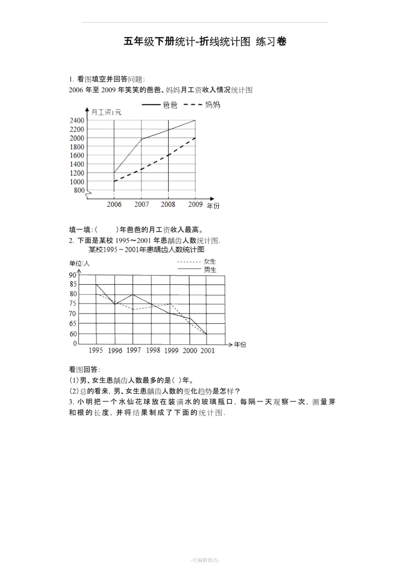 五年级下册统计-折线统计图 练习卷.doc_第1页