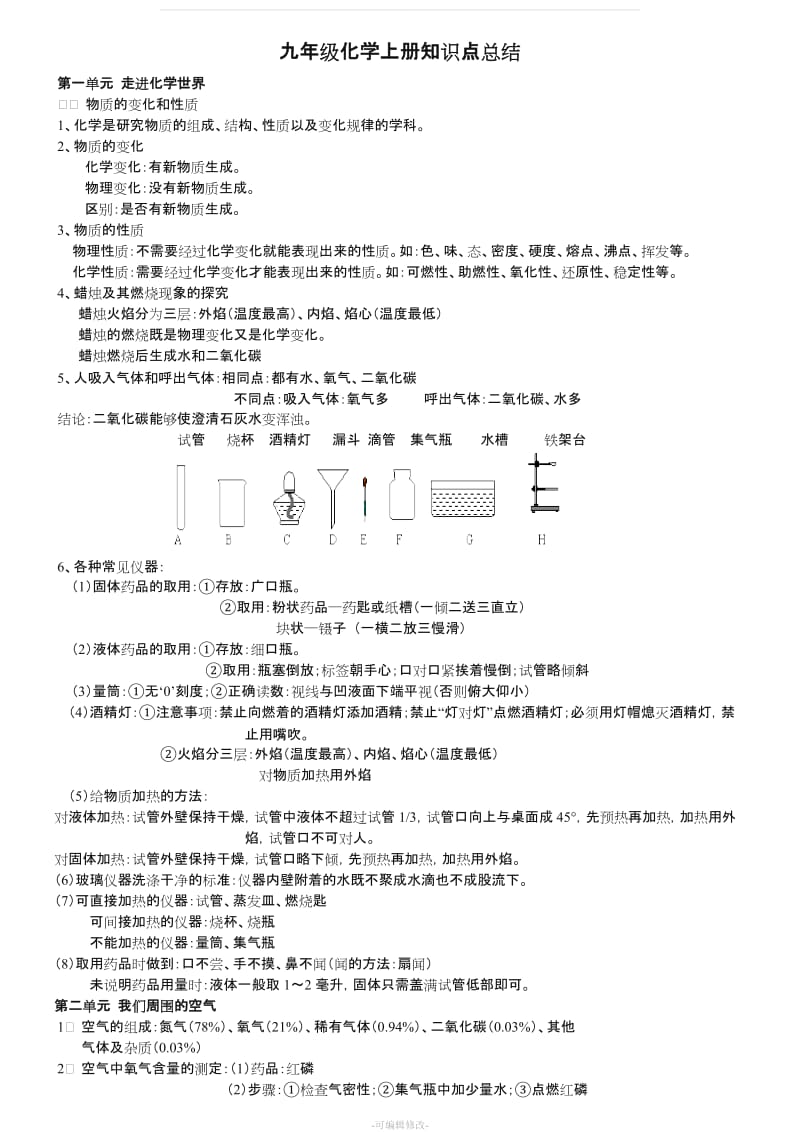 初三化学上册知识点总结.doc_第1页