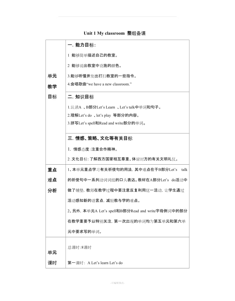 人教版小学英语四年级上册教案全册.doc_第1页