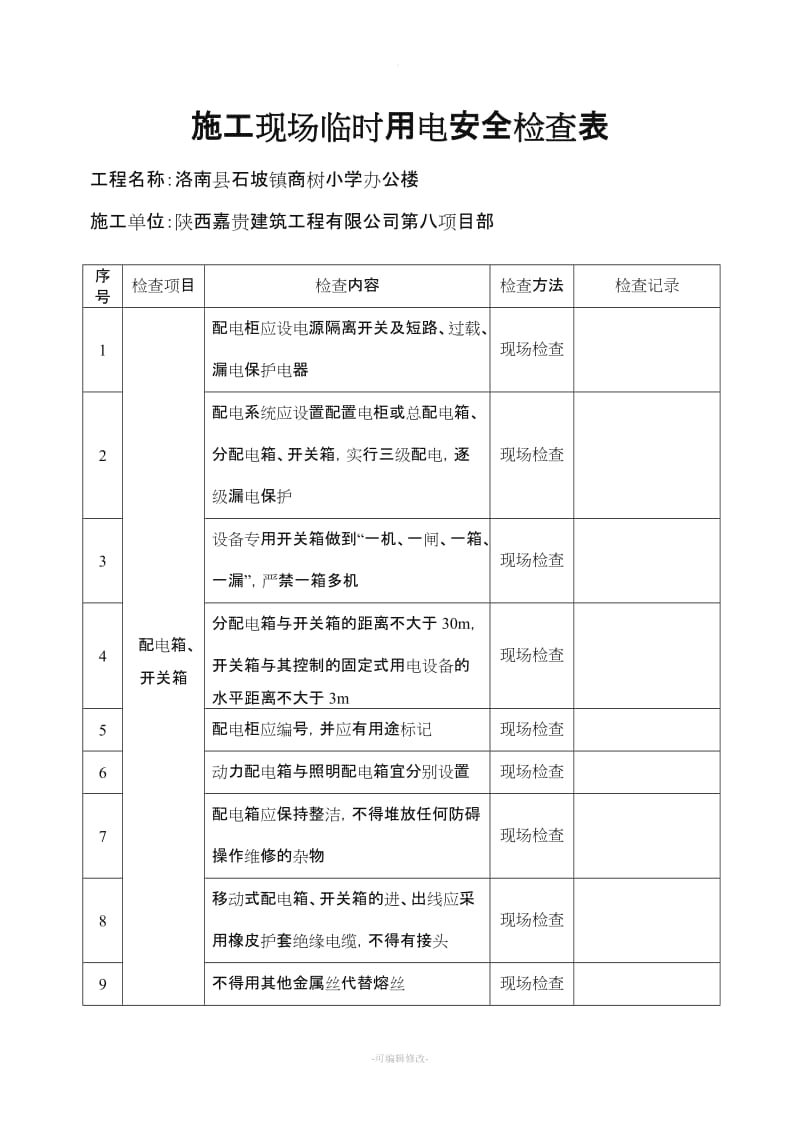 施工现场临时用电安全检查表.doc_第1页