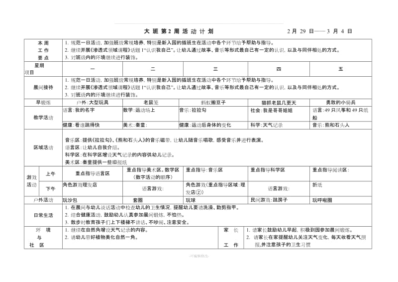 上半年幼儿园大班周计划表.doc_第2页