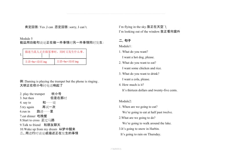 六年级下册英语复习提纲_短语+句型 2.doc_第3页