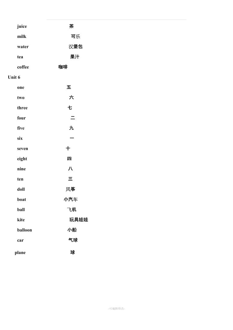 人教版小学英语三年级上册单词连线.doc_第2页