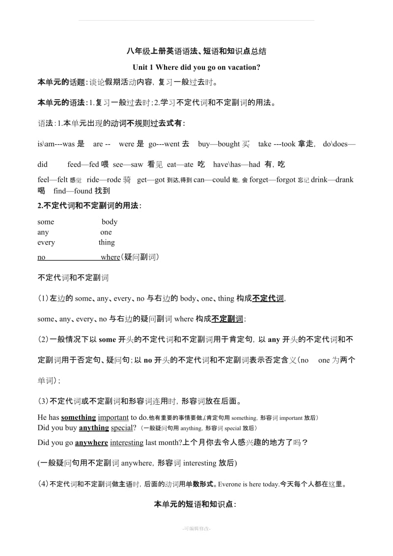 八年级上册英语各单元知识点归纳总结.doc_第1页