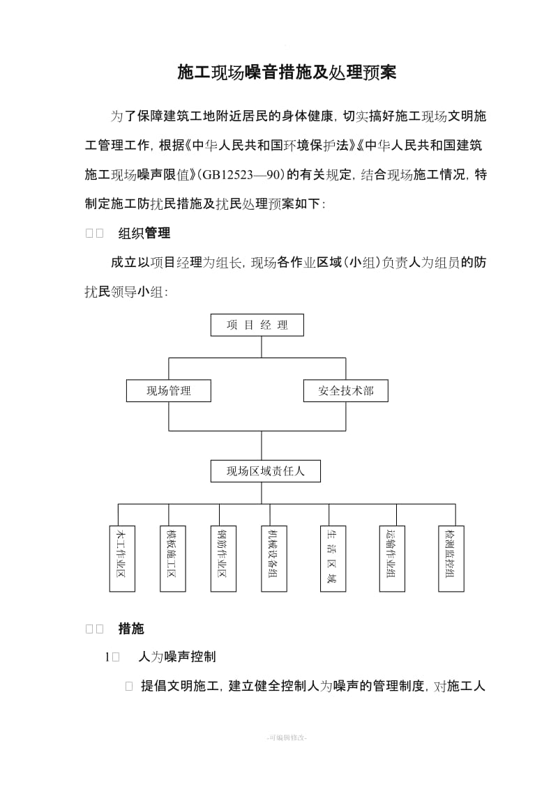 施工现场施工防扰民措施及扰民处理预案.doc_第1页