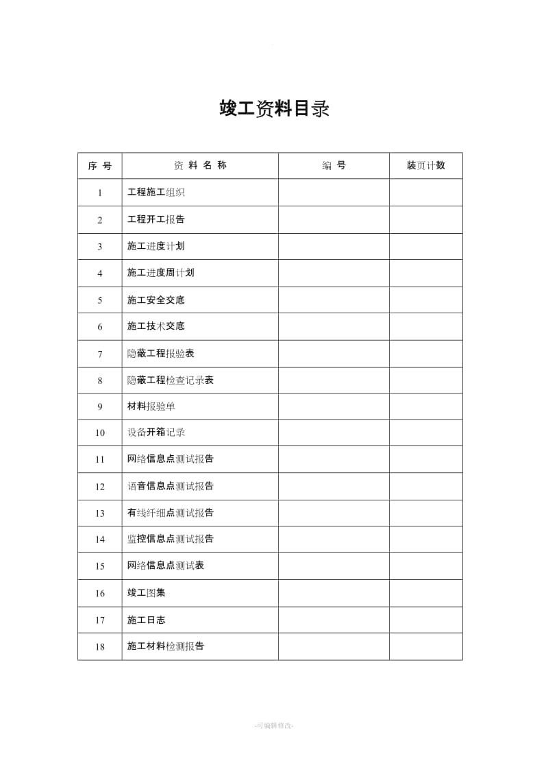 综合布线施工计划(完整版各种表格).doc_第1页