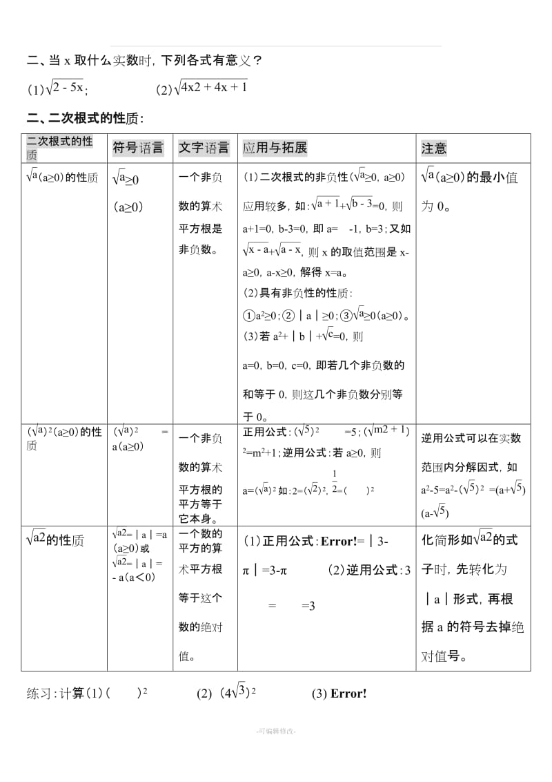 八年级下册数学--二次根式知识点整理.doc_第2页