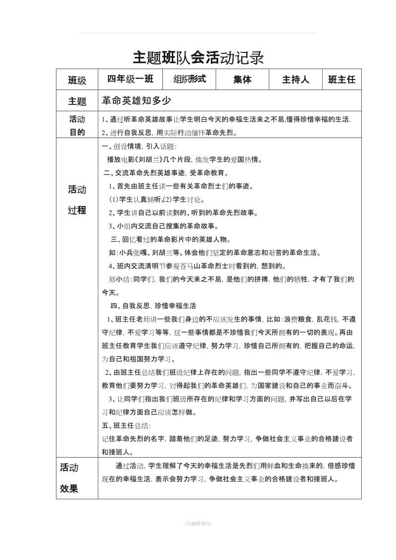 小学四年级主题班队会活动记录 全册.doc_第2页