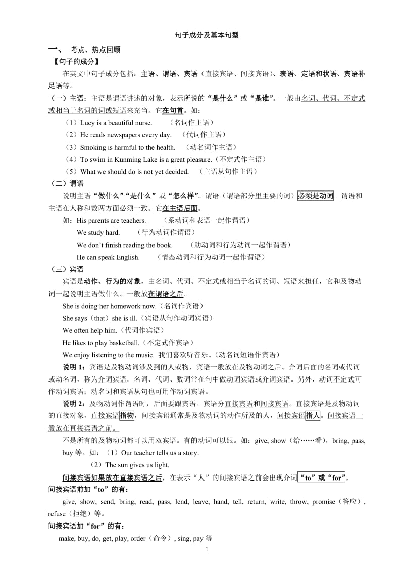 初中英语句子成分讲解_练习及答案.doc_第1页