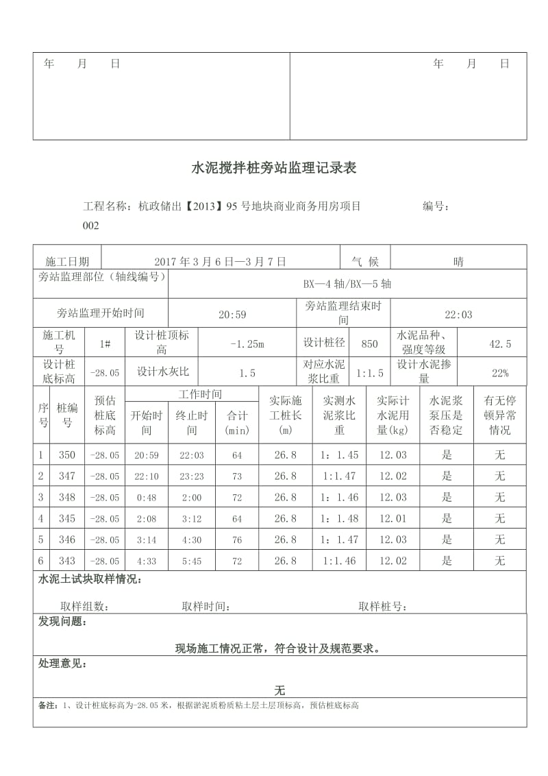 水泥搅拌桩旁站监理记录表.doc_第2页