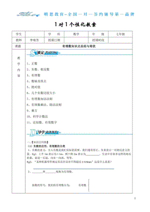 人教版初一數(shù)學 第一章 有理數(shù)知識點總結一典型習題.doc