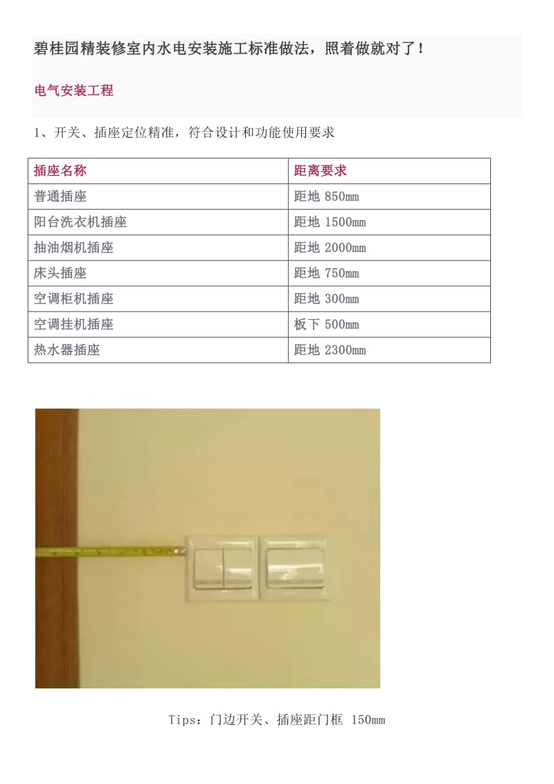 碧桂园精装修室内水电安装施工标准做法.doc_第1页