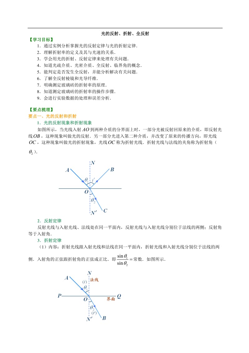 知识讲解 光的反射、折射、全反射.doc_第1页